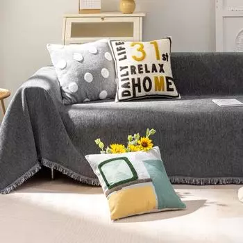 Утолщенный чехол для дивана из синели, полотенце, четыре сезона, простое полотенце для дивана с кисточками, одеяло для дивана из синели, чехлы для диванов с защитой от кошачьих царапин 90x180CM S