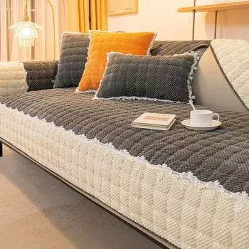 Утолщенный чехол для дивана, теплый вельветовый белый широкий край, Нескользящая подушка для дивана, диванное полотенце, чехлы для диванов для украшения дома, гостиной 70x70cm 1pcs