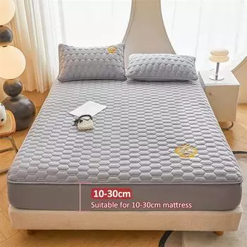Утолщенный чехол для матраса, стеганый латексный коврик, покрывала для кровати, подкладка, не наносящая вреда коже, простыня на резинке, защитное покрывало 150/160/180x200 для домашнего декора 2 Pillowcases