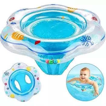 Утолщенный детский безопасный двухслойный плавательный круг из ПВХ, надувной круг для сидения, подмышечный круг для обучения плаванию синий