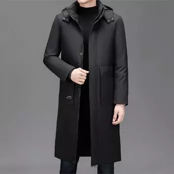 Утолщенный длинный пуховик длиной до колена для мужчин среднего и пожилого возраста, зимняя одежда для отцов среднего и молодого возраста, теплая и большая куртка XXL