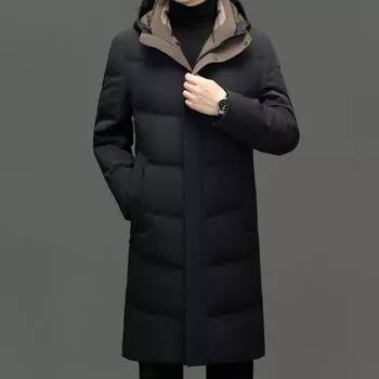 Утолщенный длинный пуховик для мужчин зимняя новая простая теплая пуховая куртка M темно-синий