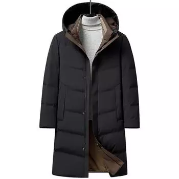 Утолщенный длинный пуховик для мужчин зимняя новая простая теплая пуховая куртка M темно-синий