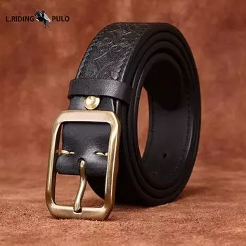 Утолщенный двухсторонний кожаный ремень из натуральной кожи, мужской ремень из натуральной кожи с персонализированным узором 100cm чёрный