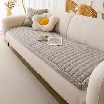 Утолщенный флисовый стеганый противоскользящий чехол для дивана, стеганый дизайн ручной работы, пригодный для машинной стирки, однотонный теплый плюшевый диван, полотенце для сиденья 70*70