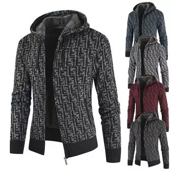 Утолщенный флисовый вязаный свитер, мужская куртка с капюшоном большого размера в тон цвета M