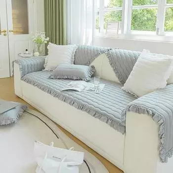 Утолщенный хлопковый чехол для дивана, мягкая подушка для дивана в гостиной, нескользящая однотонная ткань с вышивкой, универсальная подушка-полотенце