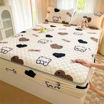 Утолщенный хлопковый чехол для кровати, односпальный чехол для кровати, коралловый бархат, молочный бархат, зимний матрас, нескользящий защитный чехол Pillowcase