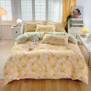 Утолщенный хлопок, чистый хлопок, четыре предмета, простыня и пододеяльник для спальни на весну и осень, пододеяльник из трех предметов 1.2m bed sheet model-4PCS