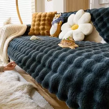 Утолщенный искусственный мех кролика плюшевый чехол для дивана нескользящий мягкий диван полотенце подушка для гостиной современный домашний декор 70x70cm дубильная кора