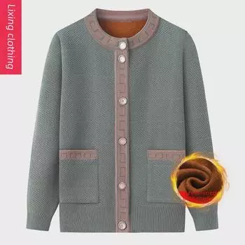 Утолщенный кардиган из бархата Plus для женщин среднего и пожилого возраста XL (Approx. 90-105 lbs)