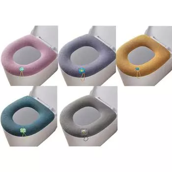 Утолщенный коврик на сиденье унитаза с ручкой, моющийся зимний теплый мягкий чехол для сиденья, аксессуары для ванной комнаты фиолетовый