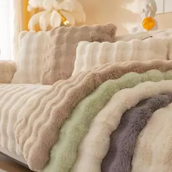 Утолщенный кролик плюшевый диван подушка зимние теплые диваны коврик полотенце противоскользящие универсальные чехлы для диванов супер мягкий диван одеяло гостиная 70X70cm серый