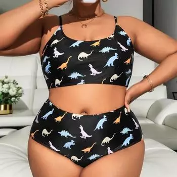 Утолщенный купальник большого размера женский тонкий с высокой талией антилегкий бикини XL