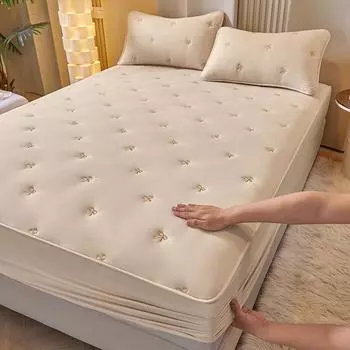 Утолщенный мягкий наматрасник, чехол для белого матраса с вышивкой, наматрасник с вышивкой(Наволочку нужно заказать) 90x190x30cm