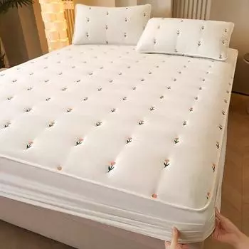Утолщенный мягкий наматрасник, чехол для белого матраса с вышивкой, наматрасник с вышивкой(Наволочку нужно заказать) 90x190x30cm
