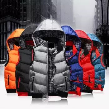 Утолщенный мужской хлопковый жилет с капюшоном, повседневный модный жилет, мужская куртка M