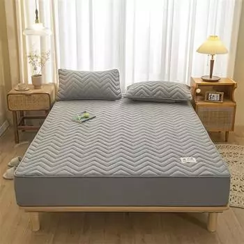 Утолщенный наматрасник из чистого хлопка, простыня на резинке, 140x200, 150x200, 160x200, однотонный чехол для матраса 2xPillowcase 48x74cm