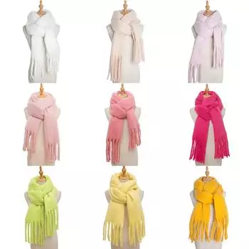 Утолщенный однотонный длинный кисточка толстая борода женская шаль травянисто-зеленый цвет шарф 215*38+16cm