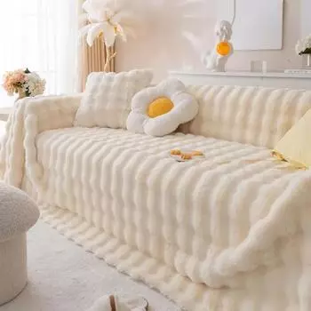 Утолщенный плюшевый чехол для дивана из кролика, универсальное нескользящее мягкое полотенце для дивана, зимнее теплое толстое пушистое покрывало для дивана, одеяла 180x130