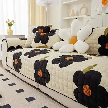 Утолщенный плюшевый чехол для дивана, нескользящий коврик для дивана, зимние теплые моющиеся чехлы для дивана для гостиной, мягкий диван с цветочным принтом, полотенце 70x70cm 1pcs