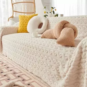 Утолщенный плюшевый чехол для дивана, полное покрытие, кремовый, ветровой чехол для дивана, полотенце, зимнее одеяло с защитой от кошачьих царапин, чехол для дивана 180*130cm