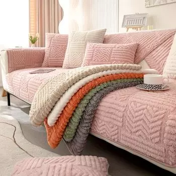 Утолщенный плюшевый чехол для дивана, полосатая подушка для дивана для декора гостиной, зимнее кресло, полотенце, мебель, чехлы на сиденья всех размеров, чехлы 70x70