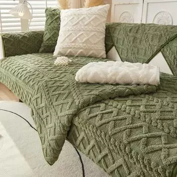 Утолщенный плюшевый чехол для дивана, простой однотонный чехол для мебели, нескользящие чехлы для диванов, популярное жаккардовое полотенце для дивана, декор для гостиной 70x70cm белый