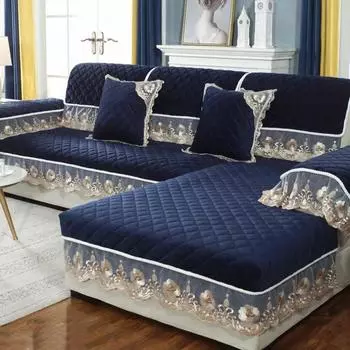 Утолщенный плюшевый чехол для дивана с цветочным узором, европейский сплошной цвет, кружевной чехол для дивана-кровати, решетчатая подушка для дивана, нескользящий диван, комбинация полотенец, домашний декор для гостиной pillowcase 45cm