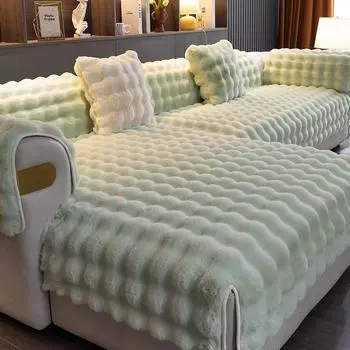 Утолщенный плюшевый чехол для дивана с изображением кролика, современный однотонный чехол для полотенца для дивана, нескользящий чехол для дивана, полотенце для дивана для декора гостиной 70x70cm 1pcs