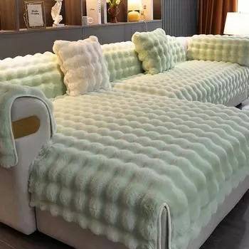 Утолщенный плюшевый чехол для дивана с изображением кролика, однотонный нескользящий коврик для дивана, зимние теплые диваны, полотенце, подушка для дивана для гостиной, домашний декор 70x70cm 1pc