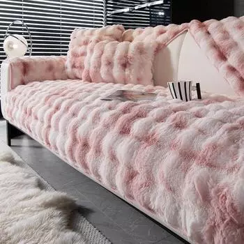 Утолщенный плюшевый чехол для дивана с изображением кролика, зимний теплый мягкий диван, полотенце, универсальный нескользящий коврик для дивана, подушка для дивана для гостиной, домашний декор A 70x70cm 1pc