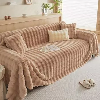 Утолщенный плюшевый чехол для дивана с кроликом, универсальный нескользящий супер мягкий диван-полотенце, подушка для дивана для гостиной, современный домашний декор 90x90cm1pc