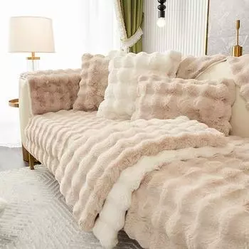 Утолщенный плюшевый чехол для дивана с кроликом, универсальный нескользящий коврик для дивана, зимний теплый мягкий диван-полотенце, подушка для дивана для гостиной, домашний декор 70*70cm белый