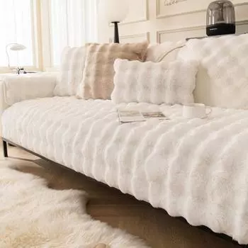 Утолщенный плюшевый чехол для дивана с кроликом, скандинавские однотонные чехлы для полотенец для дивана, нескользящие чехлы для дивана, диванное полотенце для декора гостиной 70x70cm зелёный