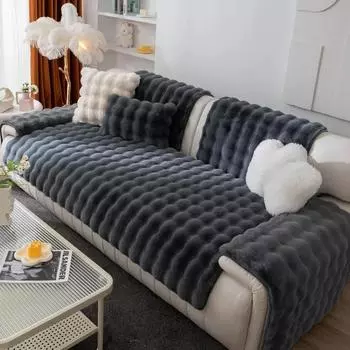 Утолщенный плюшевый чехол для дивана с кроликом, однотонное полотенце для дивана, массажная противоскользящая многофункциональная подушка для спинки 70x70cm 1pcs