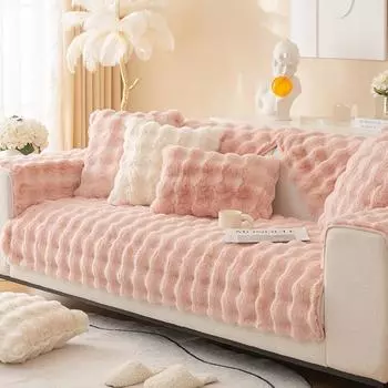 Утолщенный плюшевый чехол для дивана с кроликом, универсальный нескользящий супер мягкий диван, полотенце, подушка для дивана для гостиной, современный домашний декор 70x70cm светло-серый