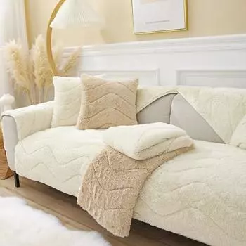 Утолщенный плюшевый чехол для дивана, скандинавский простой плюшевый Нескользящий чехол для дивана, подушка, зимняя теплая плюшевая пыленепроницаемая подушка для сиденья дивана 1PC W70xH70cm серый