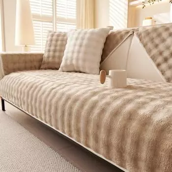 Утолщенный плюшевый чехол для дивана, универсальный однотонный чехол для полотенца для дивана, нескользящие чехлы для дивана, полотенце для дивана для гостиной 70x70cm белый