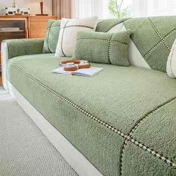 Утолщенный плюшевый чехол для дивана в скандинавском стиле, зимнее мягкое теплое полотенце для дивана, нескользящие L-образные универсальные чехлы для диванов для декора дивана в гостиной 70*70cm зелёный
