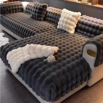 Утолщенный плюшевый чехол для дивана Зимний кролик плюшевая теплая диванная подушка нескользящая подушка для спинки дивана пылезащитное украшение мягкий удобный 70X70cm 1pc коричневый