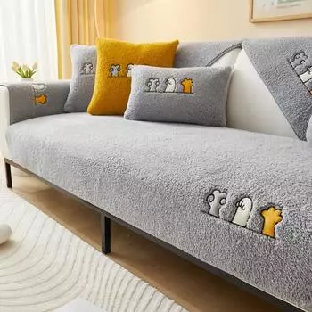 Утолщенный плюшевый чехол для дивана, зимний теплый коврик для дивана, нескользящие чехлы для дивана для гостиной, L-образное полотенце на спине, секционный коврик для дивана 70x70cm синий