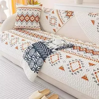 Утолщенный плюшевый противоскользящий коврик для дивана в гостиной в стиле бохо, мягкий диван, подушка, полотенце, чехол для углового дивана, только 1 шт., а не весь комплект A 70x70