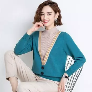 Утолщенный полуводолазный свитер, женская имитация двухкомпонентной блузки, нижняя часть рубашки, осень и зима XS абрикосовый