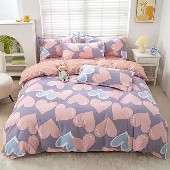 Утолщенный потертый комплект из четырех предметов из чистого хлопкового твила для одного или двух человек, комплект постельного белья из трех предметов для общежития 1.2m bed