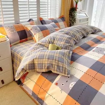 Утолщенный потертый комплект из четырех предметов, осенне-зимний комплект из хлопка из 4 предметов, простыня, пододеяльник, комплект наволочек, постельное белье. 1.2m bed