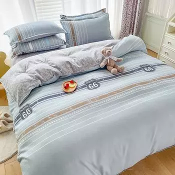 Утолщенный потертый комплект из четырех простых простыней из твила, пододеяльников, постельного белья 1.2m bed