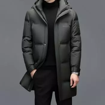 Утолщенный пуховик папы, мужской зимний деловой повседневный пуховик для людей среднего и пожилого возраста, с капюшоном, теплый белый гусиный пух M