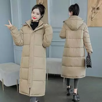 Утолщенный пуховик, женская длинная облегающая куртка до колена с капюшоном, новая зимняя куртка 2023 года S белый