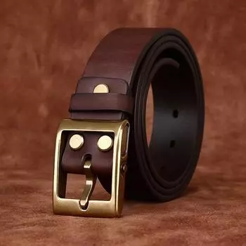 Утолщенный ремень из коровьей кожи первого слоя в стиле ретро, мужской ремень из натуральной кожи с пряжкой в стиле крутого парня, повседневный, универсальный, с медной пряжкой 100cm